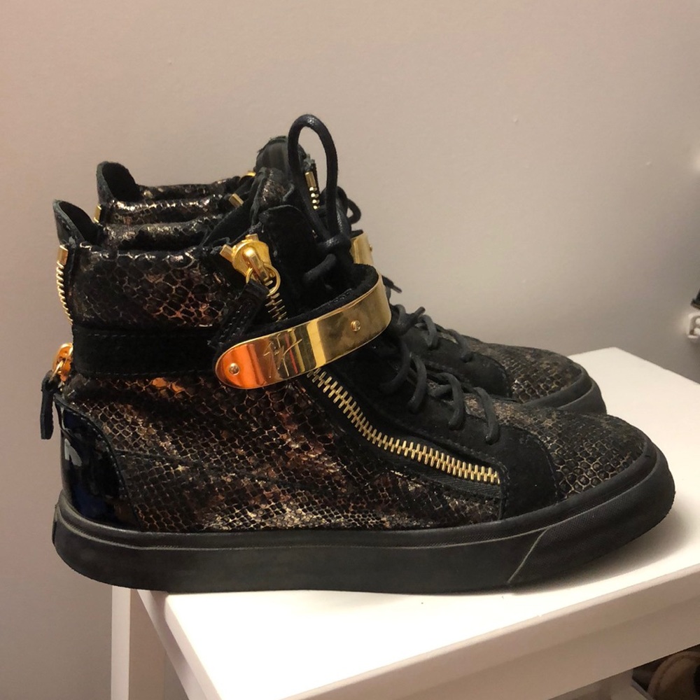 Giuseppe Zanotti Black Gold Snakeskin Sneakers